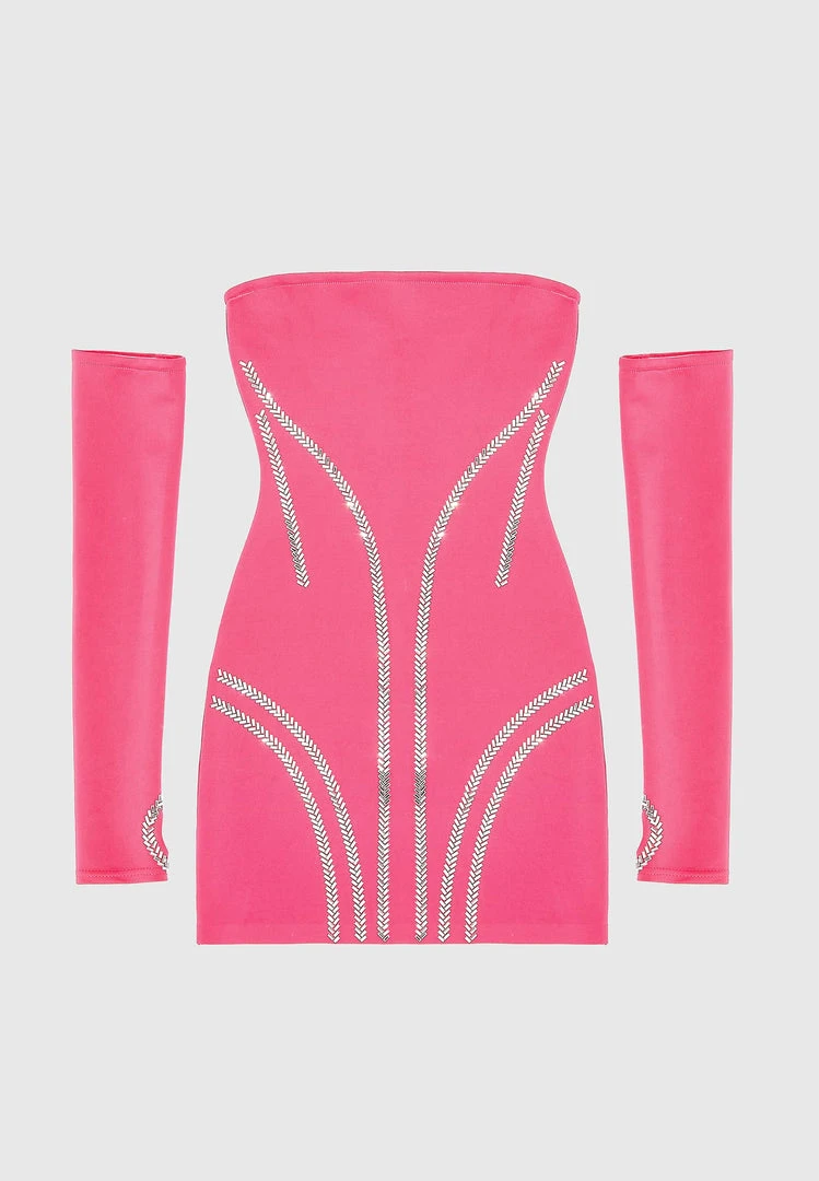 Woman Dresses Embellished Mini Dress With Sleeves - Pink