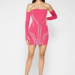 Woman Dresses Embellished Mini Dress With Sleeves - Pink