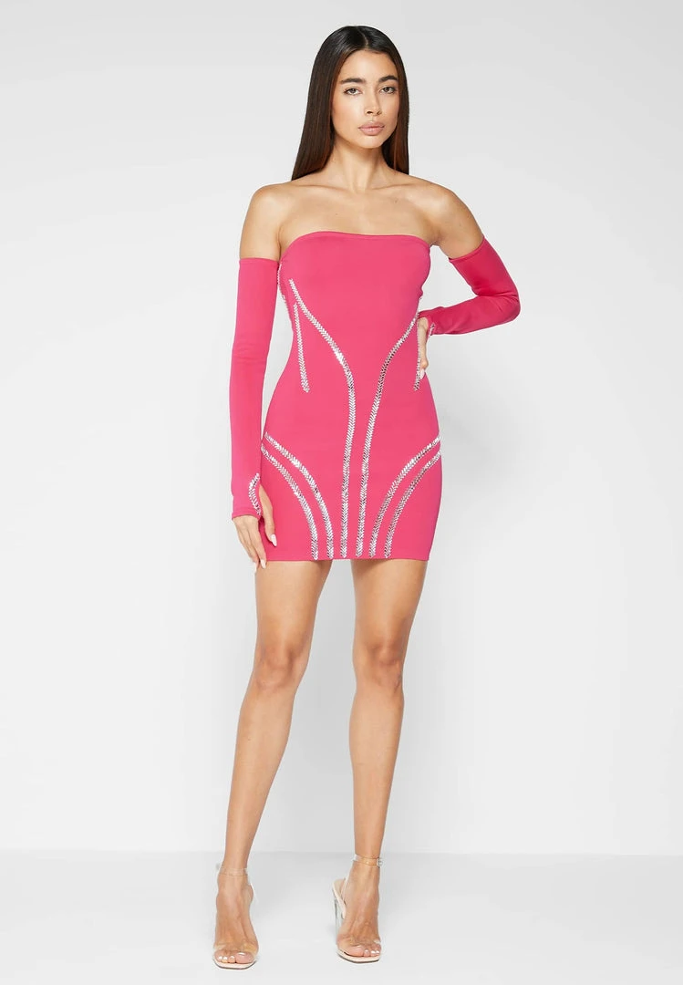 Woman Dresses Embellished Mini Dress With Sleeves - Pink
