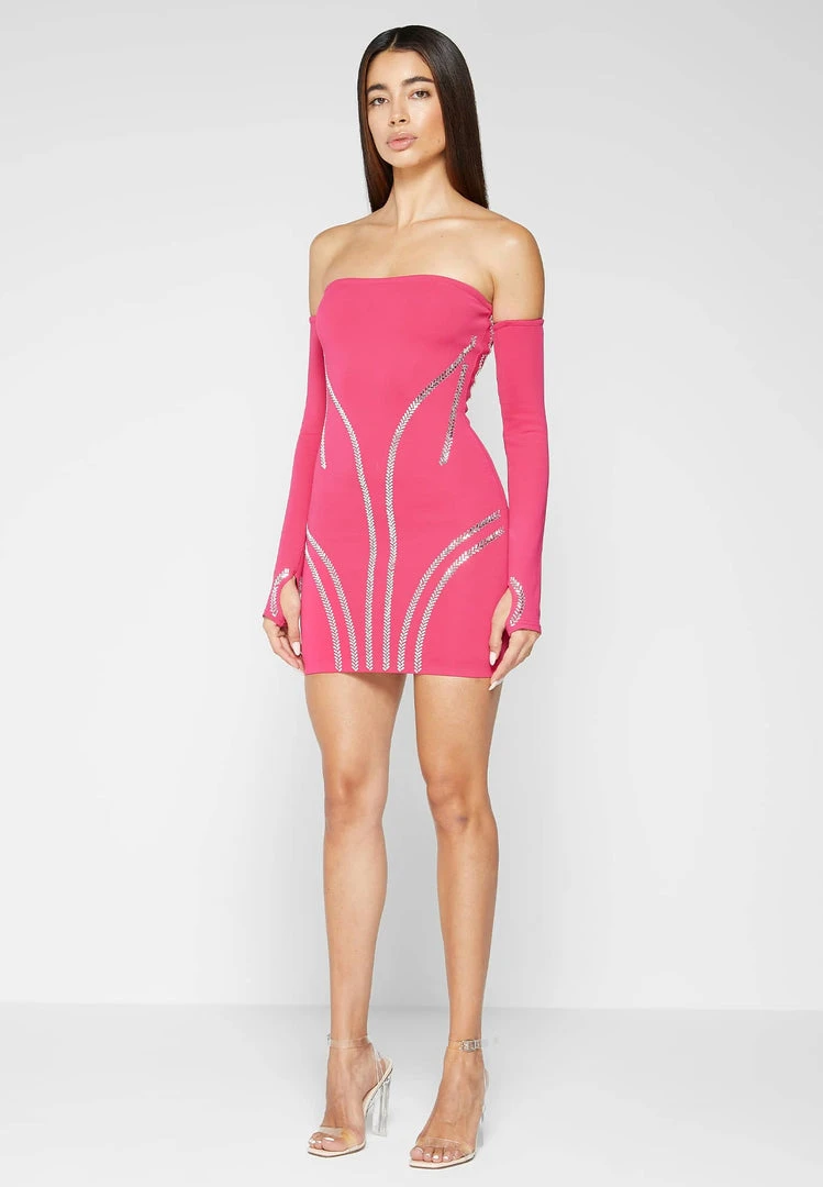 Woman Dresses Embellished Mini Dress With Sleeves - Pink