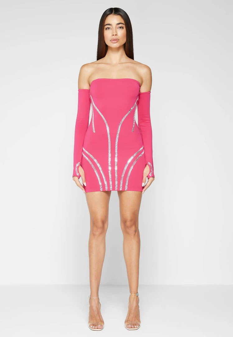 Woman Dresses Embellished Mini Dress With Sleeves - Pink