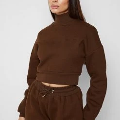 Woman Tracksuits Essential High Neck Jumper - Chocolate Brown
