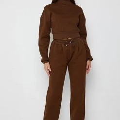 Woman Tracksuits Essential High Neck Jumper - Chocolate Brown