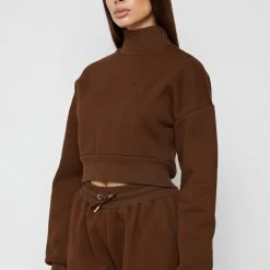 Woman Tracksuits Essential High Neck Jumper - Chocolate Brown