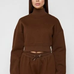 Woman Tracksuits Essential High Neck Jumper - Chocolate Brown
