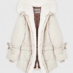 Woman Coats OUTERWEAR Faux Fur Longline Coat - Beige