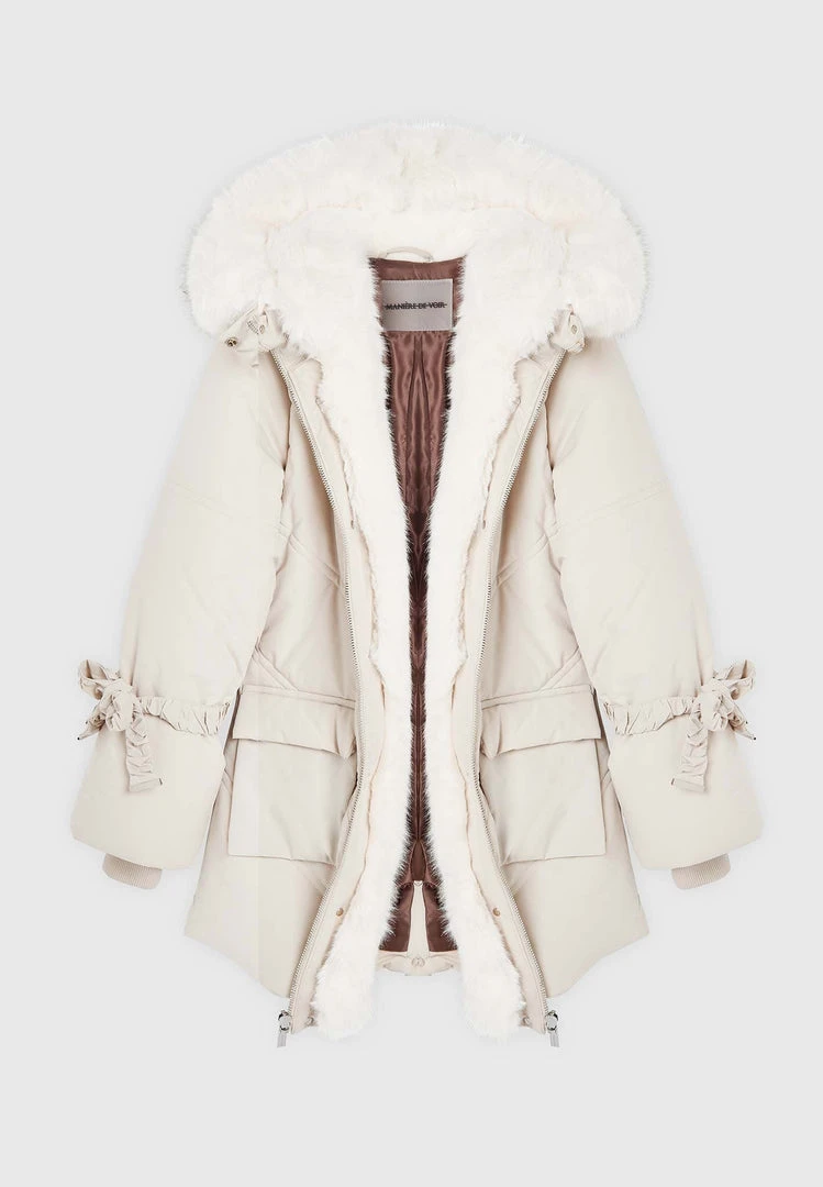 Woman Coats OUTERWEAR Faux Fur Longline Coat - Beige