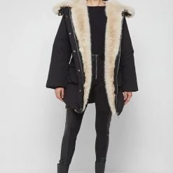 Woman Coats Faux Fur Longline Coat - Black OUTERWEAR