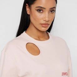 Woman Dresses Flower Print T Shirt Dress - Pale Pink