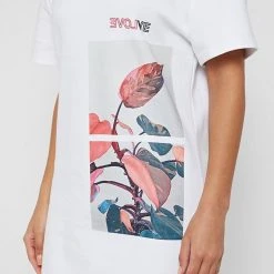 Woman Dresses Flower Print T Shirt Dress - White