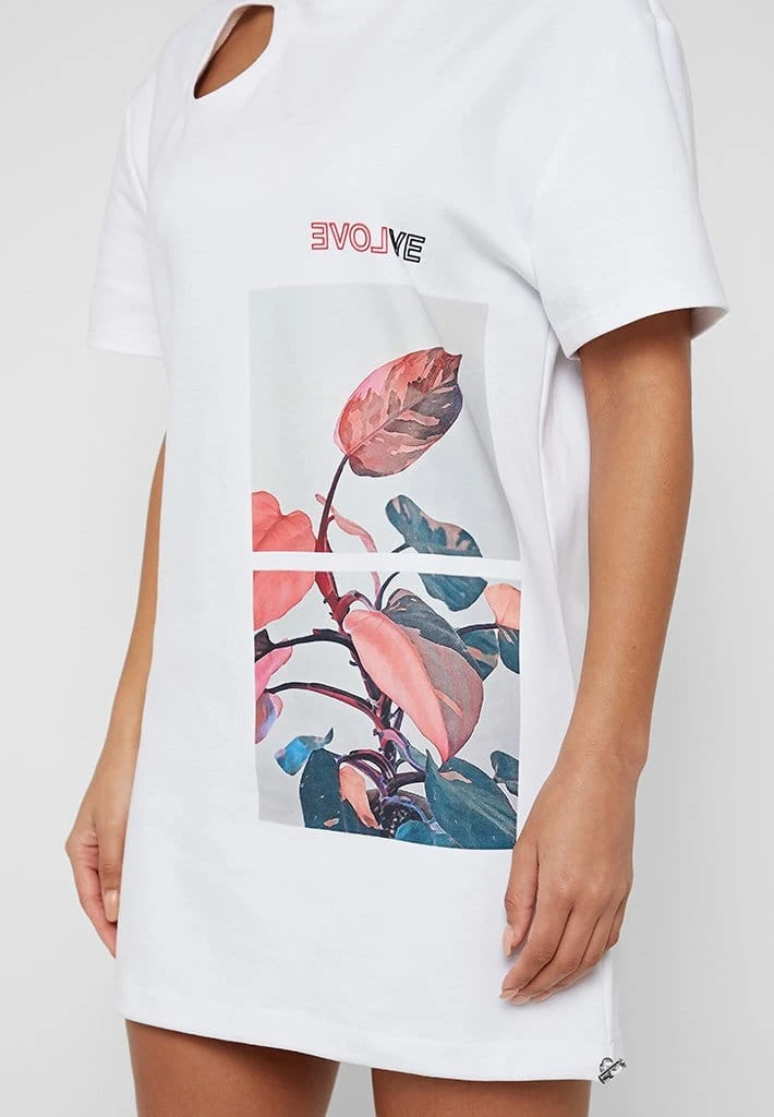 Woman Dresses Flower Print T Shirt Dress - White