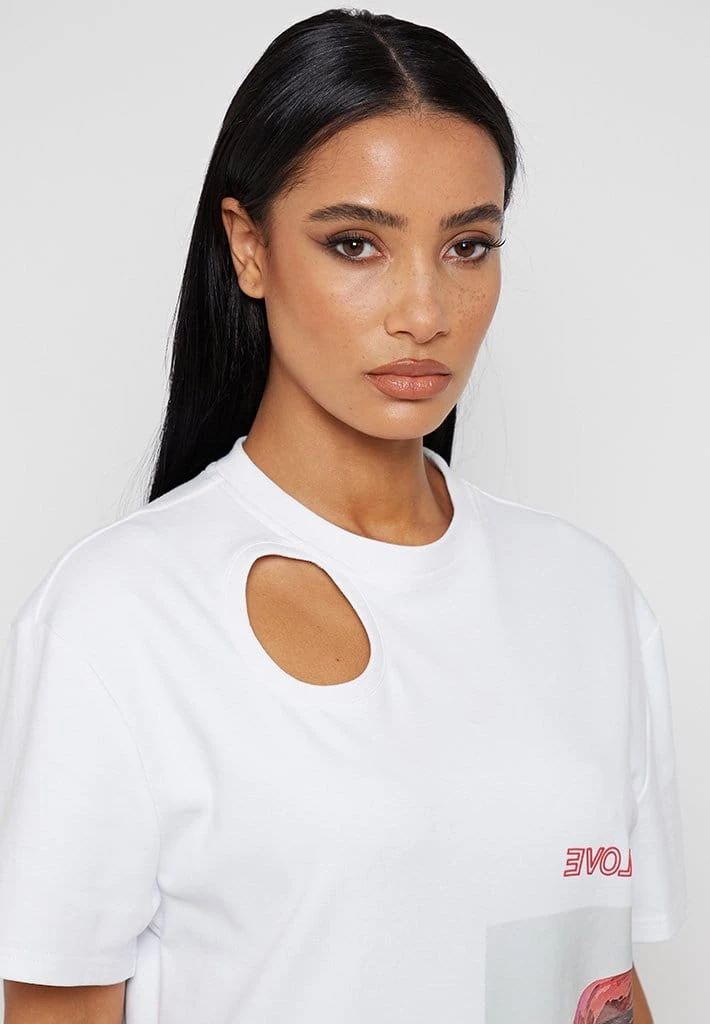 Woman Dresses Flower Print T Shirt Dress - White