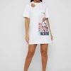 Woman Dresses Flower Print T Shirt Dress - White
