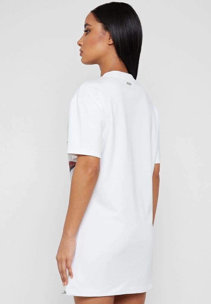 Woman Dresses Flower Print T Shirt Dress - White