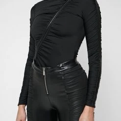 Woman Tops BODYSUITS Glove Bodysuit With Ruching - Black