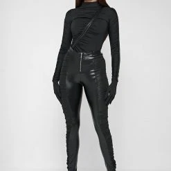 Woman Tops BODYSUITS Glove Bodysuit With Ruching - Black
