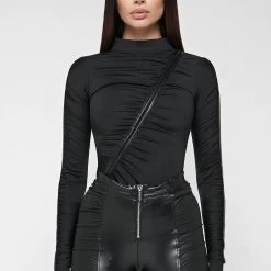 Woman Tops BODYSUITS Glove Bodysuit With Ruching - Black