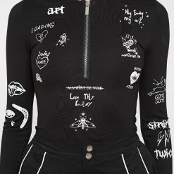 Woman Tops Graffiti Bodysuit - Black
