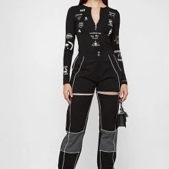 Woman Tops Graffiti Bodysuit - Black