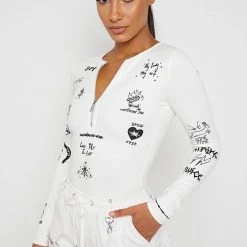 Woman Tops Graffiti Bodysuit - Off White BODYSUITS