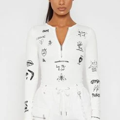 Woman Tops Graffiti Bodysuit - Off White BODYSUITS