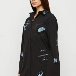 Woman Dresses Graffiti Shirt Dress - Black/Blue