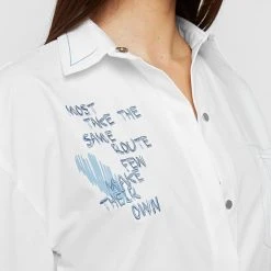 Woman Dresses Graffiti Shirt Dress - White/Blue