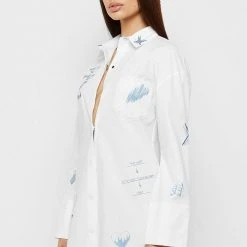 Woman Dresses Graffiti Shirt Dress - White/Blue