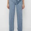 Woman Denim Half Foldover Mom Jeans - Mid Blue
