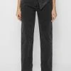 Woman Denim Half Foldover Mom Jeans - Washed Black