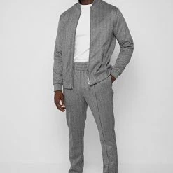 Man Casual Trousers CO-ORDS Herringbone Bottom - Grey