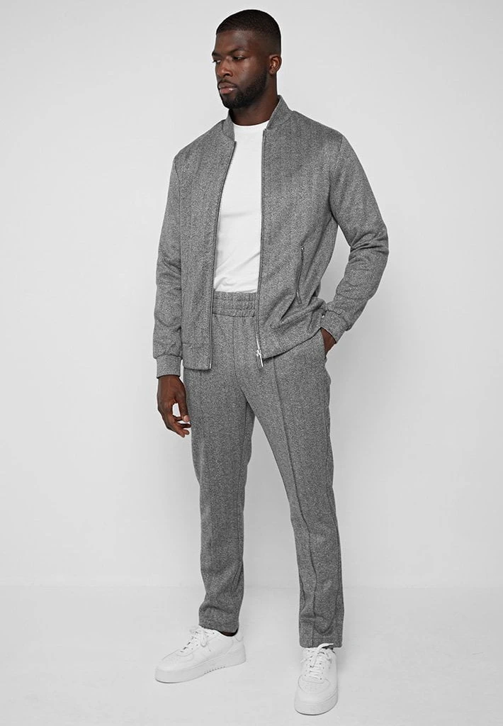 Man Casual Trousers CO-ORDS Herringbone Bottom - Grey