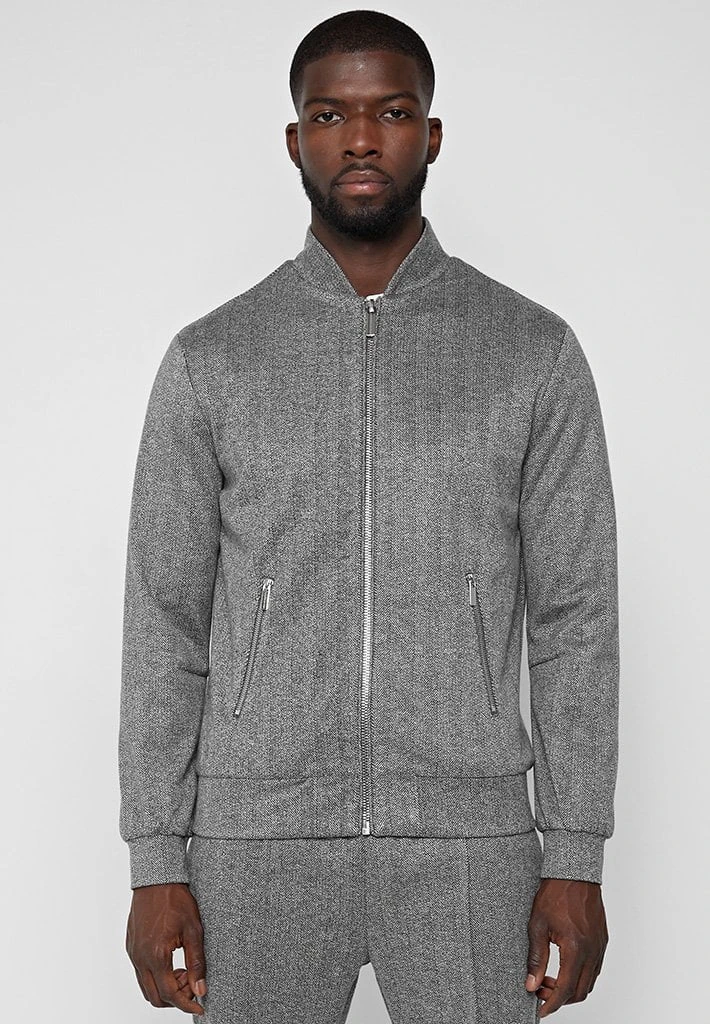 Man Jackets CO-ORDS Herringbone Bomber Jacket - Grey