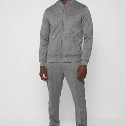 Man Jackets CO-ORDS Herringbone Bomber Jacket - Grey