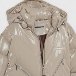 Woman Coats High Shine Puffer Jacket - Beige OUTERWEAR