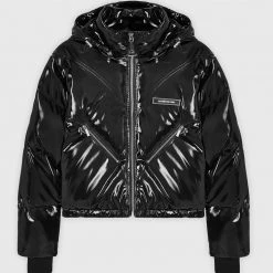 Woman Coats High Shine Puffer Jacket - Black OUTERWEAR
