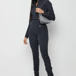 Woman Leggings High Waisted Ruched Leggings - Ink Blue