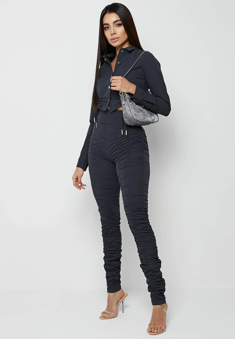 Woman Leggings High Waisted Ruched Leggings - Ink Blue