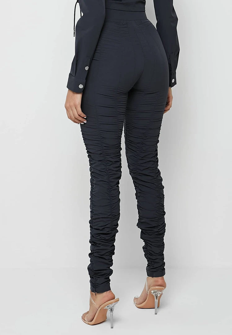 Woman Leggings High Waisted Ruched Leggings - Ink Blue