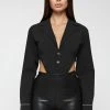 Woman Tops High Leg Blazer Bodysuit - Black BODYSUITS