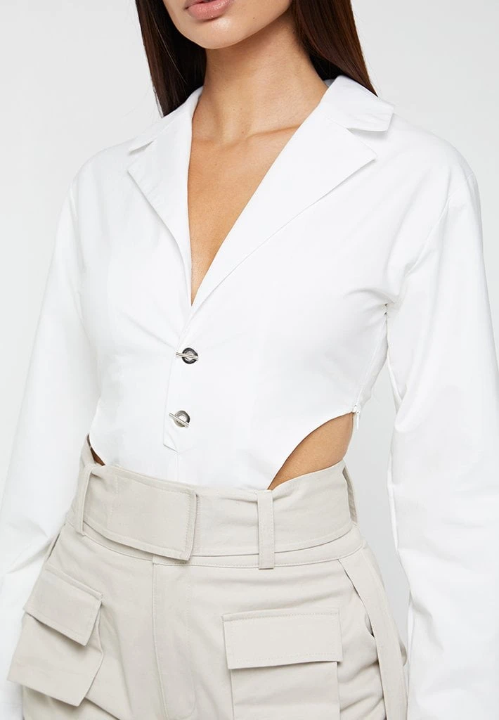 Woman Tops High Leg Blazer Bodysuit - White BODYSUITS
