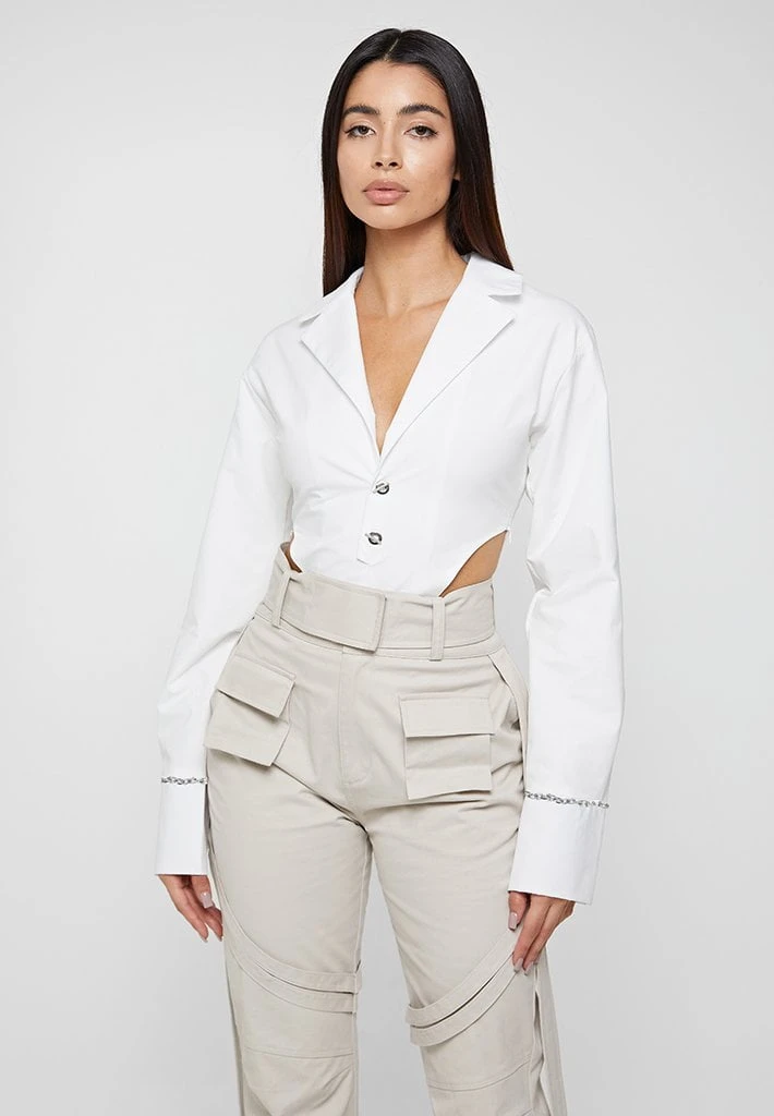 Woman Tops High Leg Blazer Bodysuit - White BODYSUITS