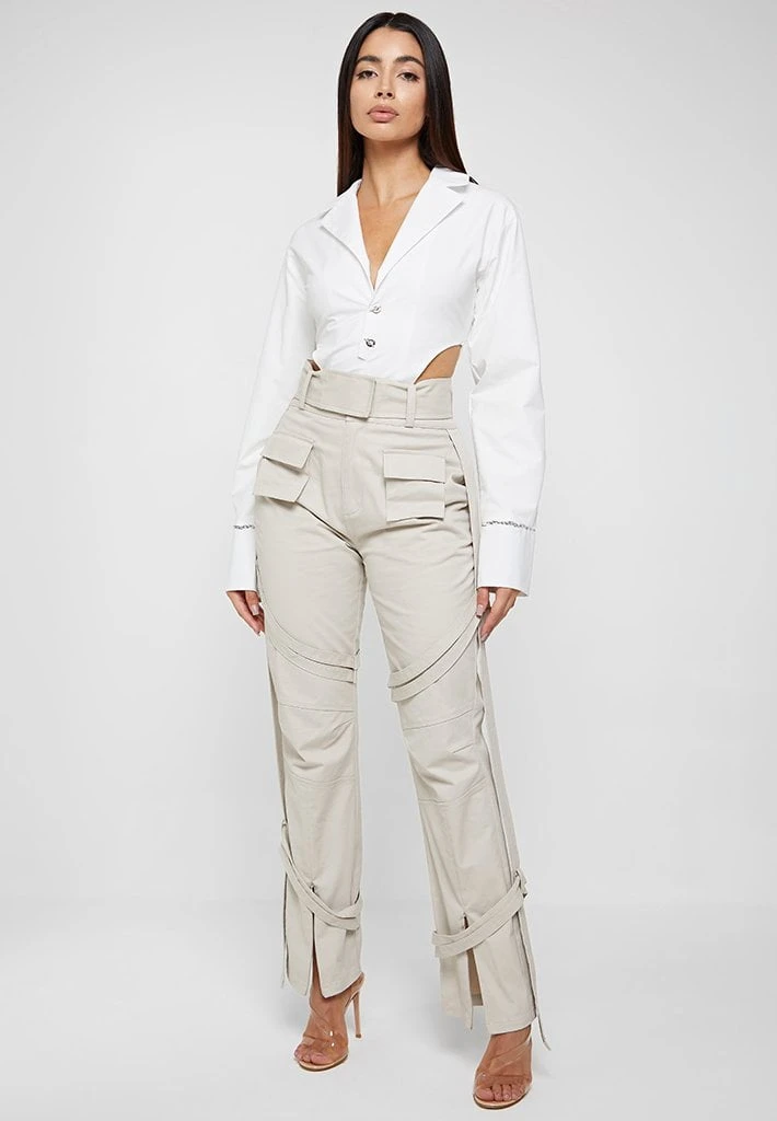 Woman Tops High Leg Blazer Bodysuit - White BODYSUITS