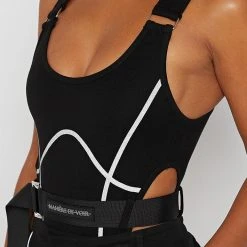 Woman Tops High Leg Reflective Bodysuit - Black