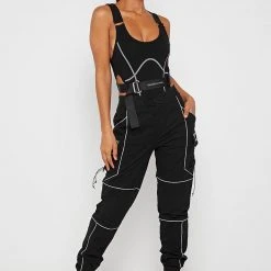 Woman Tops High Leg Reflective Bodysuit - Black