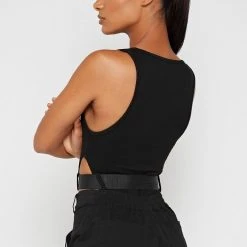 Woman Tops High Leg Reflective Bodysuit - Black