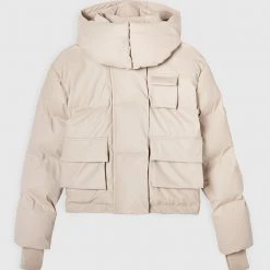 Woman Coats OUTERWEAR Wrap Neck Puffer Jacket - Beige