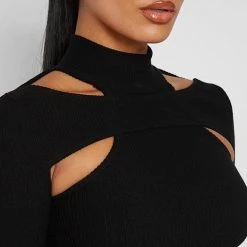 Woman Tops High Neck Ribbed Crop Top - Black