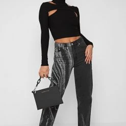 Woman Tops High Neck Ribbed Crop Top - Black
