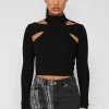 Woman Tops High Neck Ribbed Crop Top - Black